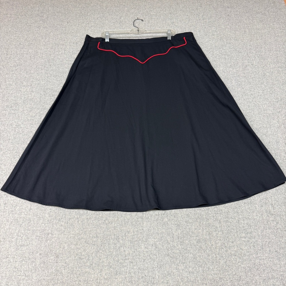 Karen McCarty | Western A-Line Skirt | Large | Black Red | Rope Trim Yoke Midi